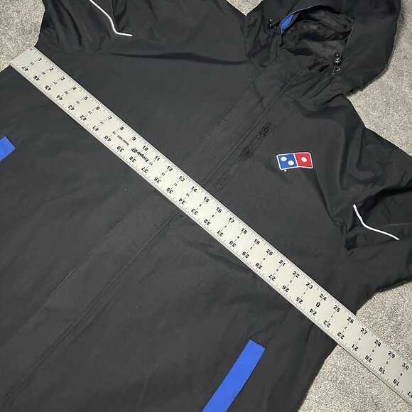 Dominos Gear Jacket Mens Size Large Black Rain Jacket Windbreaker Hooded Zip - Picture 12 of 14